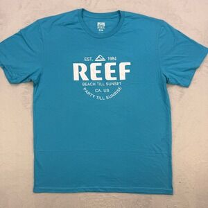 Reef Graphic T-Shirt Mens XL Turquoise Blue Beach Till Sunset California Surf